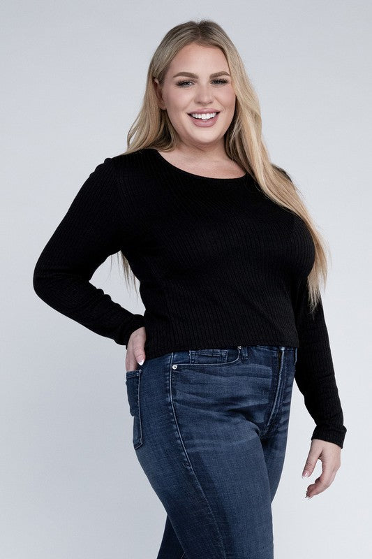 Curvy Classic Ribbed Round Neck Long Sleeve