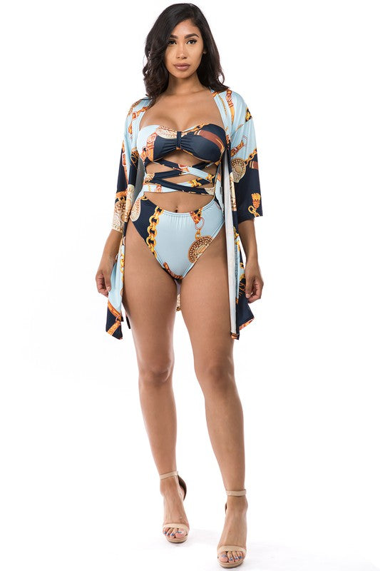 Blue Floral Two Piece Swim Suit