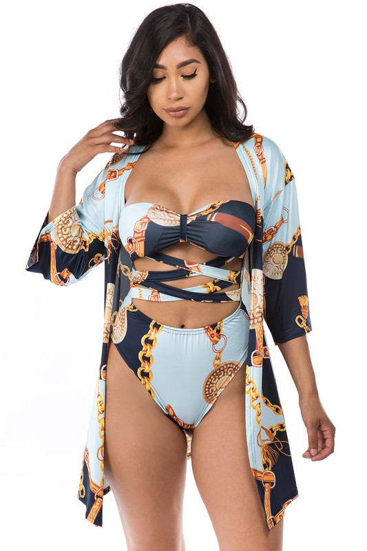 Blue Floral Two Piece Swim Suit