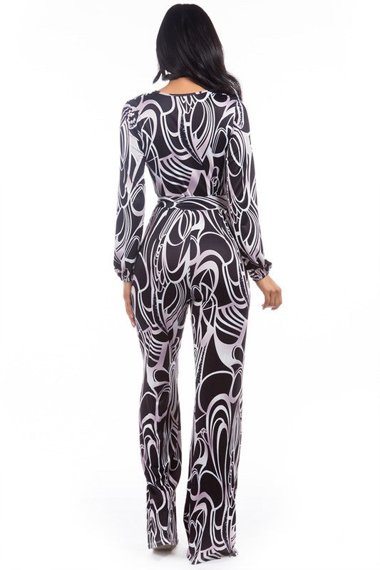 Multi-Print V-Neckline Jumpsuit