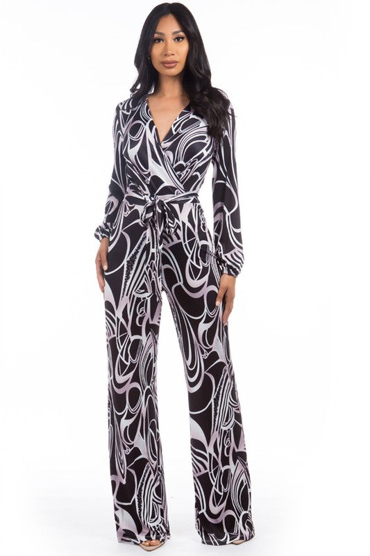 Multi-Print V-Neckline Jumpsuit