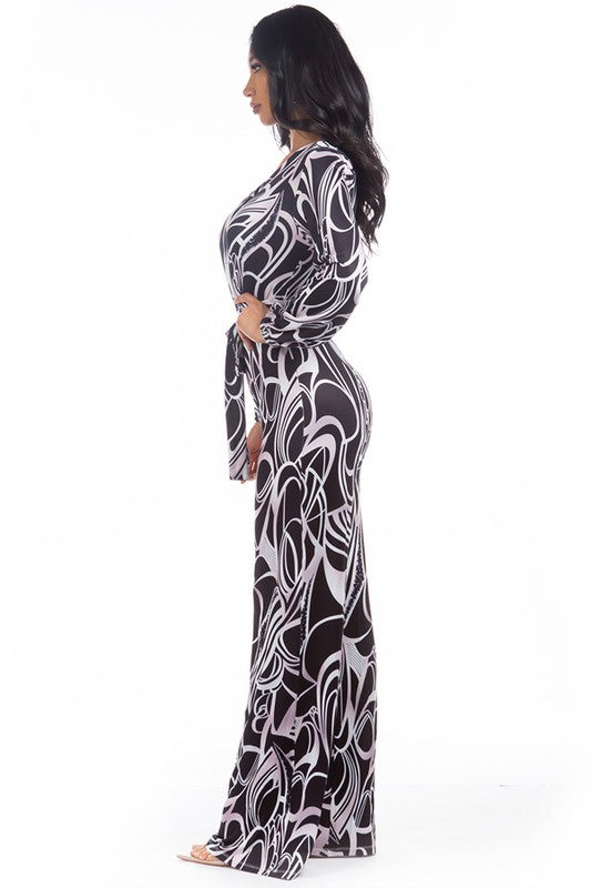 Multi-Print V-Neckline Jumpsuit