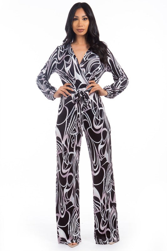 Multi-Print V-Neckline Jumpsuit