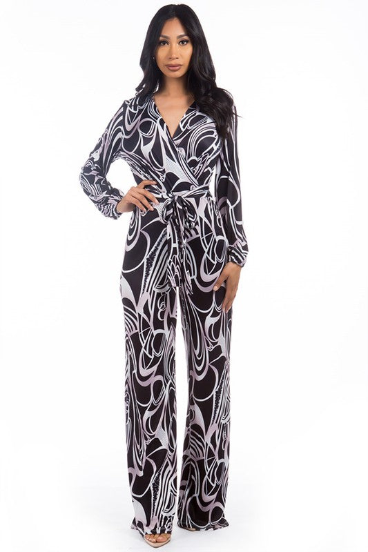 Multi-Print V-Neckline Jumpsuit