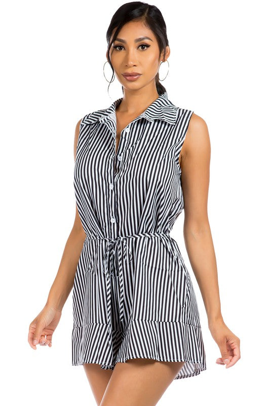 Sleeveless Romper with Stripes