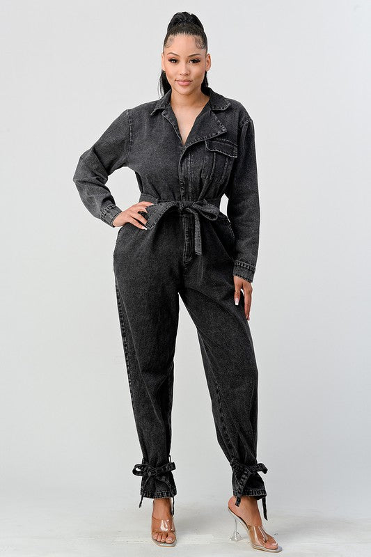 WASHED DENIM JUMPSUIT