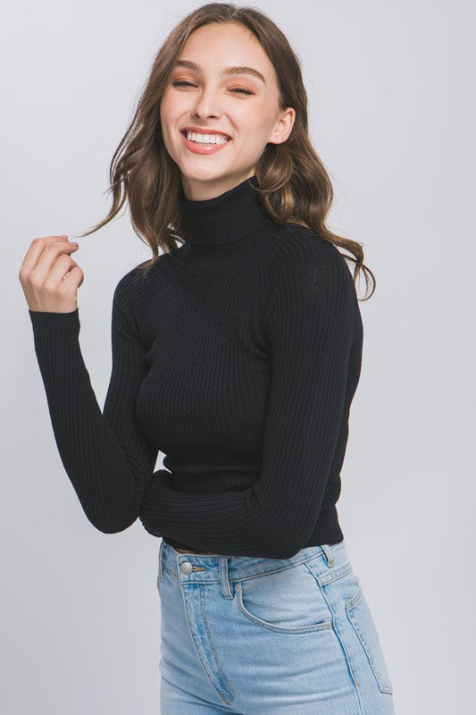 Turtleneck Ribbed Knit Top