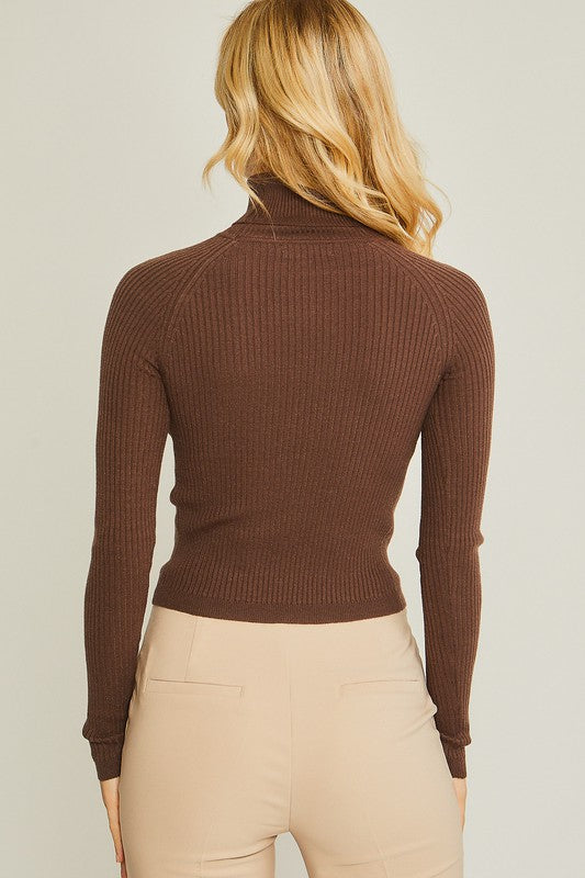 Turtleneck Ribbed Knit Top