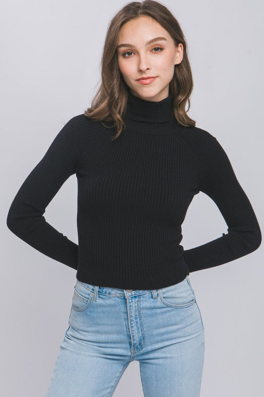 Turtleneck Ribbed Knit Top