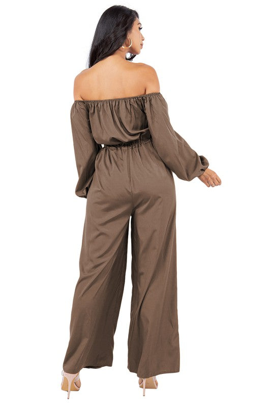 Off-Shoulder Long Sleeve Cargo Style Jumpsuit