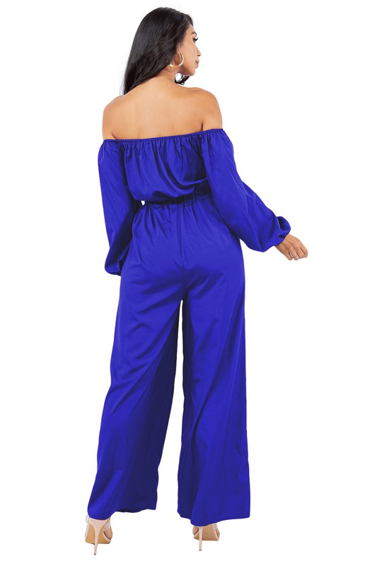 Off-Shoulder Long Sleeve Cargo Style Jumpsuit