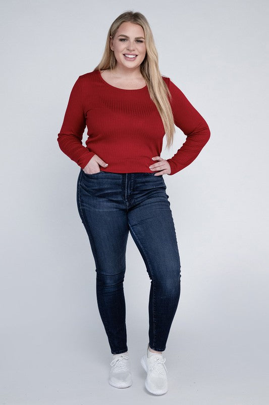 Curvy Classic Ribbed Round Neck Long Sleeve