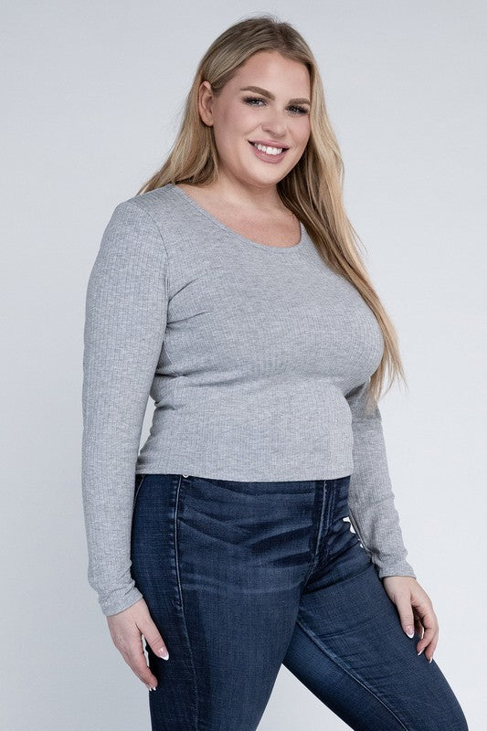 Curvy Classic Ribbed Round Neck Long Sleeve