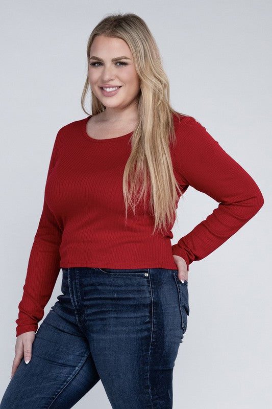 Curvy Classic Ribbed Round Neck Long Sleeve