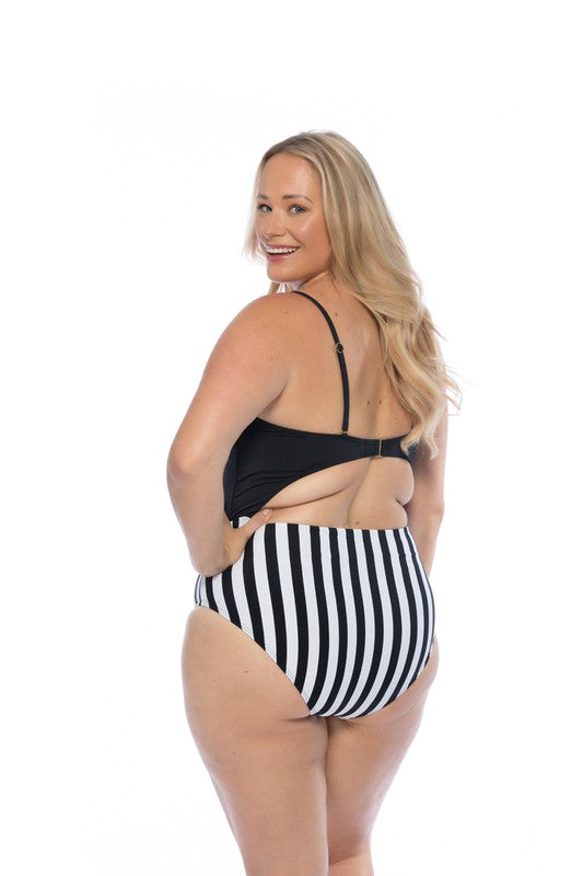 Black/Striped Cutout One Piece Swimsuit