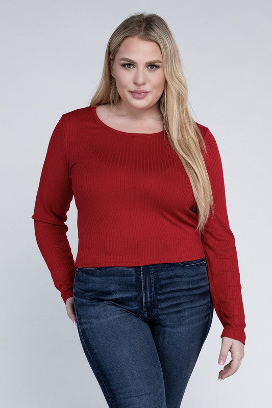 Curvy Classic Ribbed Round Neck Long Sleeve