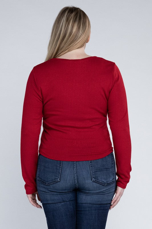 Curvy Classic Ribbed Round Neck Long Sleeve