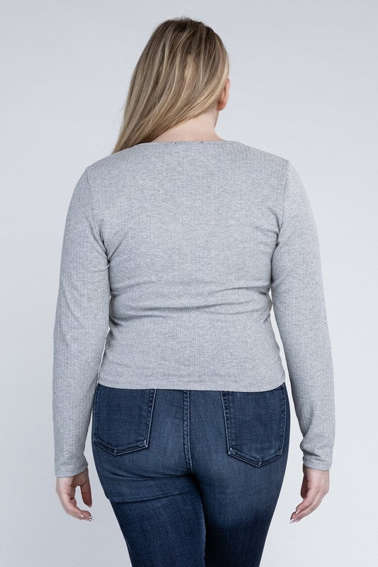 Curvy Classic Ribbed Round Neck Long Sleeve