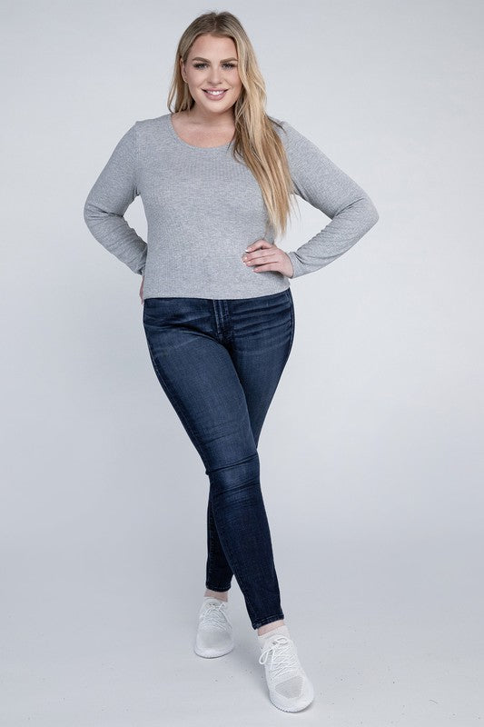 Curvy Classic Ribbed Round Neck Long Sleeve