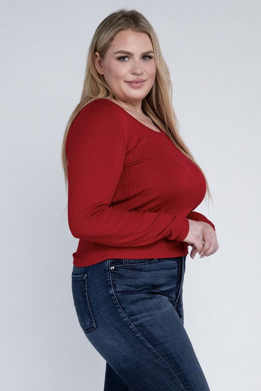 Curvy Classic Ribbed Round Neck Long Sleeve