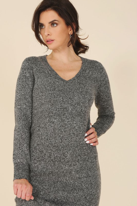 V-Neck Sweater Dress