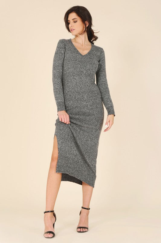 V-Neck Sweater Dress