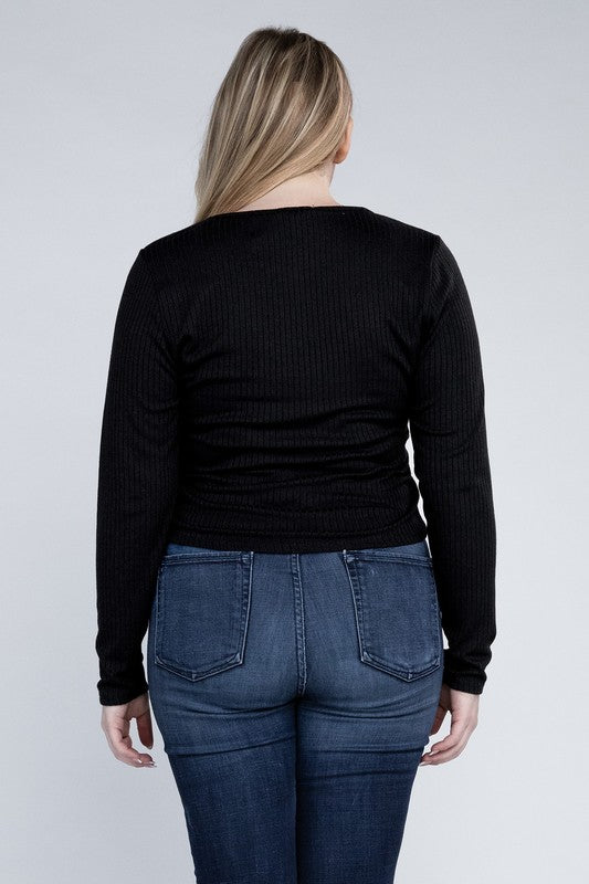 Curvy Classic Ribbed Round Neck Long Sleeve