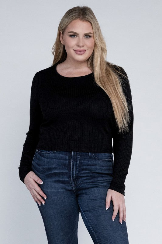 Curvy Classic Ribbed Round Neck Long Sleeve