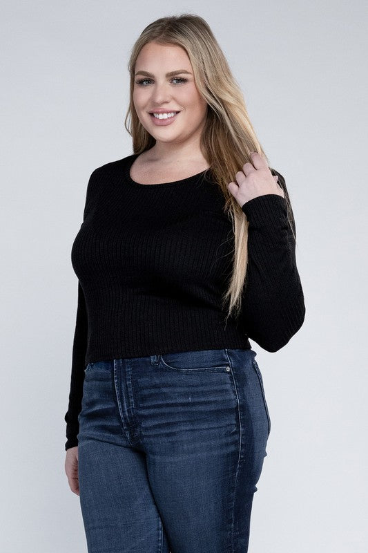 Curvy Classic Ribbed Round Neck Long Sleeve