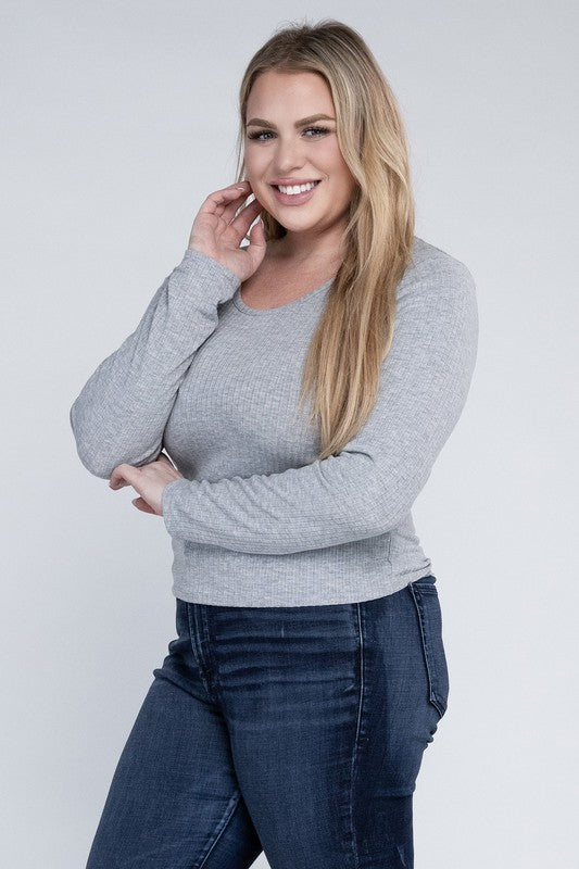 Curvy Classic Ribbed Round Neck Long Sleeve