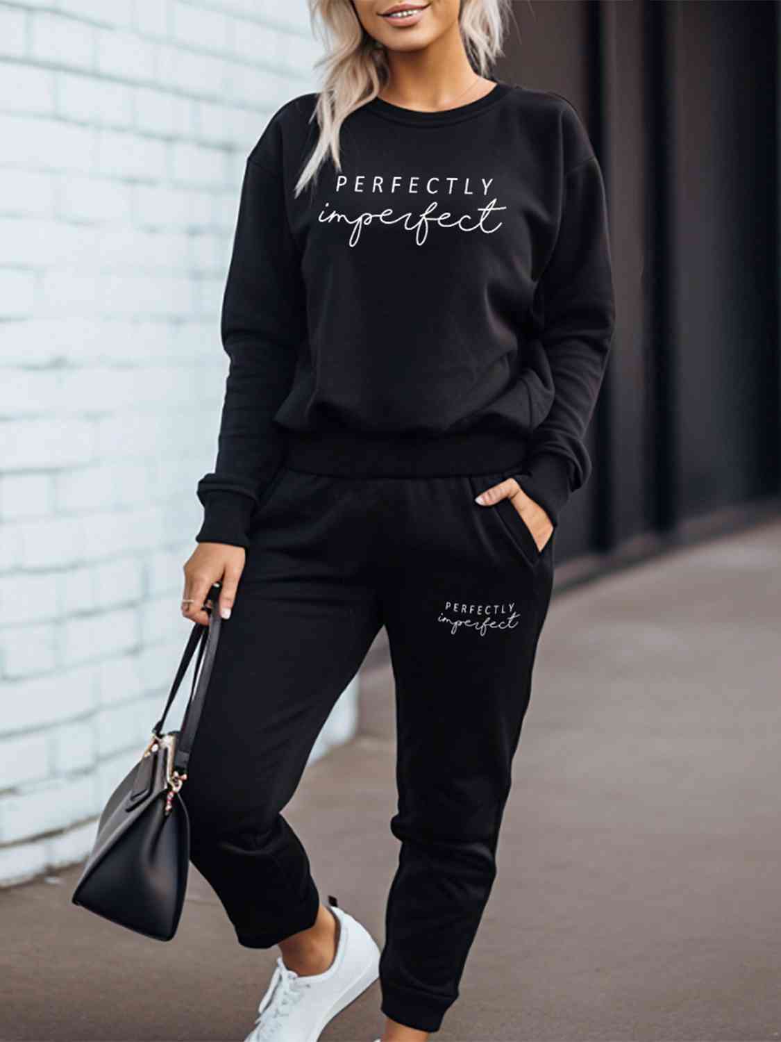 PERFECTLY IMPERFECT Graphic Sweatshirt and Sweatpants Set