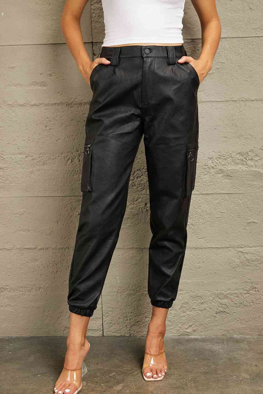 High Rise Leather Joggers