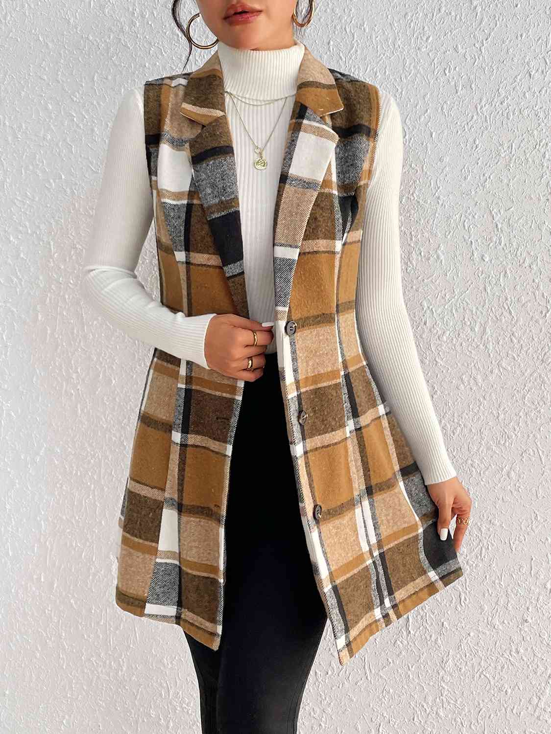 Plaid Lapel Collar Vest