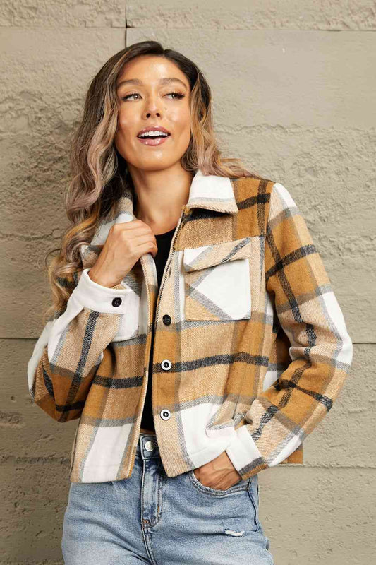 Plaid Collared Neck Jacket with Breast Pockets